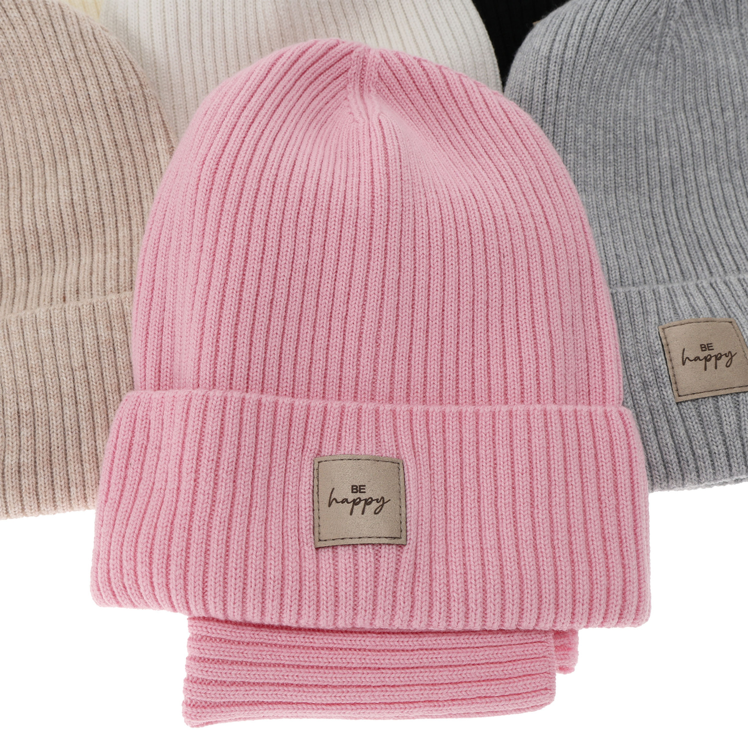 Herbst und Frühlingsset Mädchen: Mütze und Schlauchschal, 100% Merinowolle, Rosa, Vanita