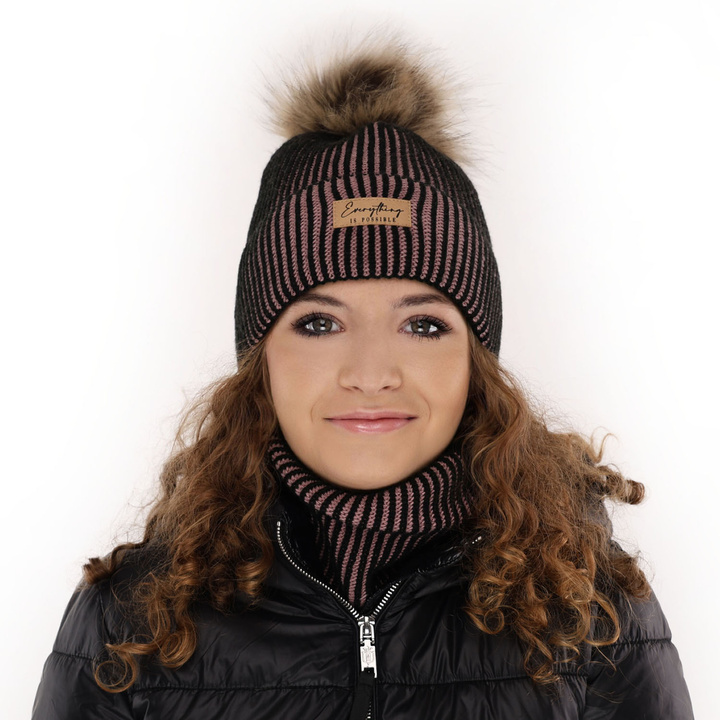Winterset Mädchen: Mütze und Schlauchschal mit Bommel Beige Floryda