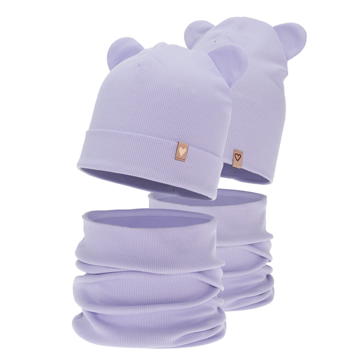 Herbst und Frühlingsset Mädchen: Mütze und Schlauchschal, violett, Baumwolle, Luminia
