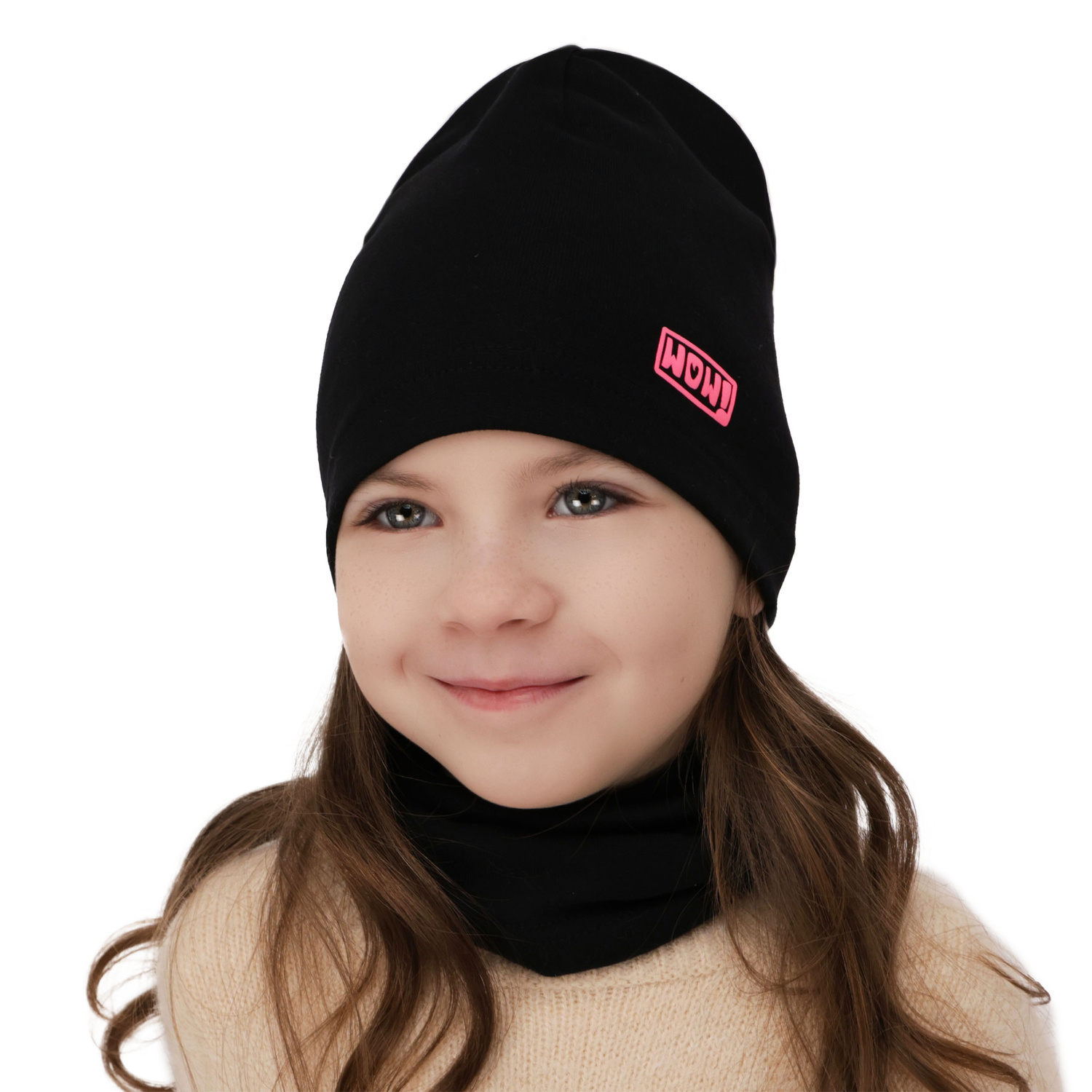 Herbst und Frühlingsset Mädchen baumwolle: Mütze und Schlauchschal Rosa Friza