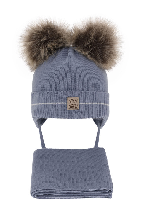 Winterset Jungen: Mütze und Schal mit zwei Bommeln Blau Melon