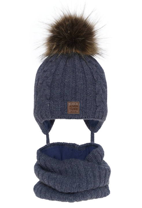 Winterset Jungen: Mütze und Schlauchschal mit Bommel Blau Casper