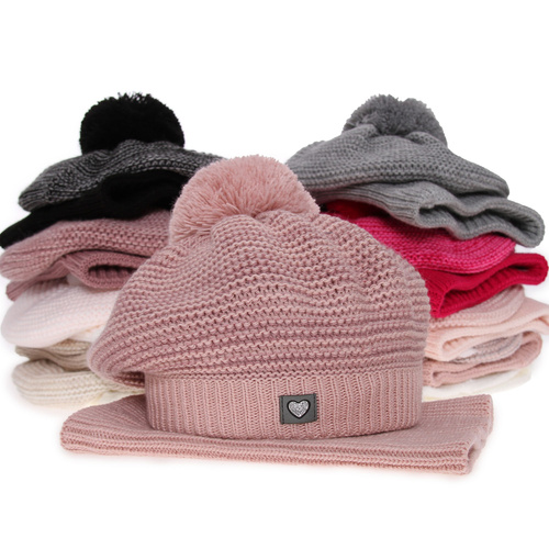Winterset Mädchen: Mütze und Schlauchschal mit Bommel Rosa Lira