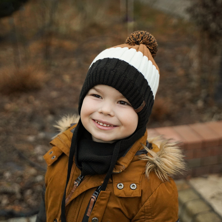 Winterset Jungen: Mütze und Schlauchschal mit Bommel Navy Blau Hary