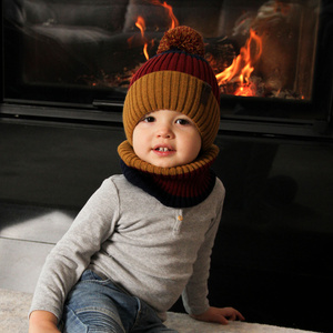 Winterset Jungen: Mütze und Schlauchschal mit Bommel Navy Blau Karson