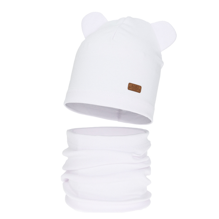 Herbst und Frühlingsset Mädchen: Mütze und Schlauchschal, Baumwolle, Weiß Georgea