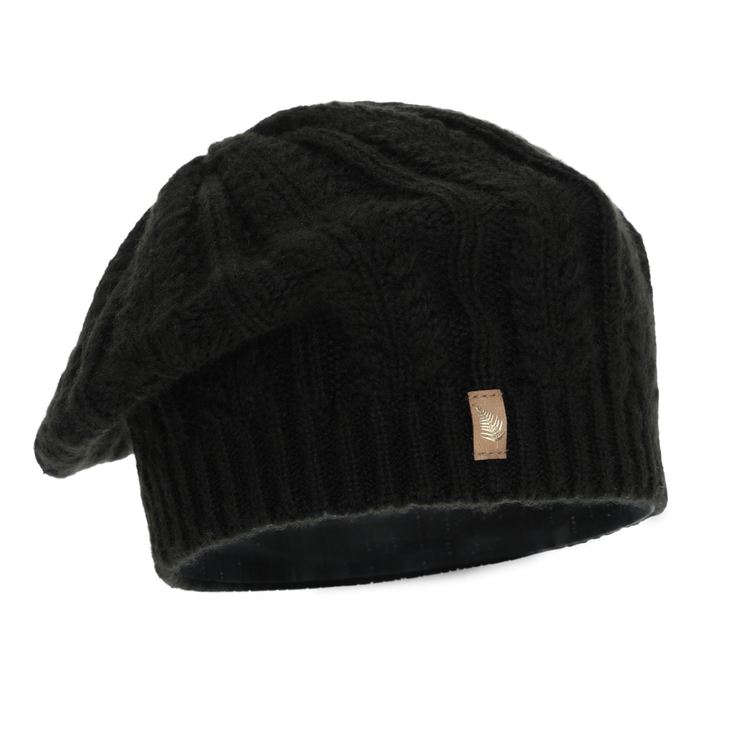 Beret Damen Winter, schwarz, mit Merinowolle, Senja