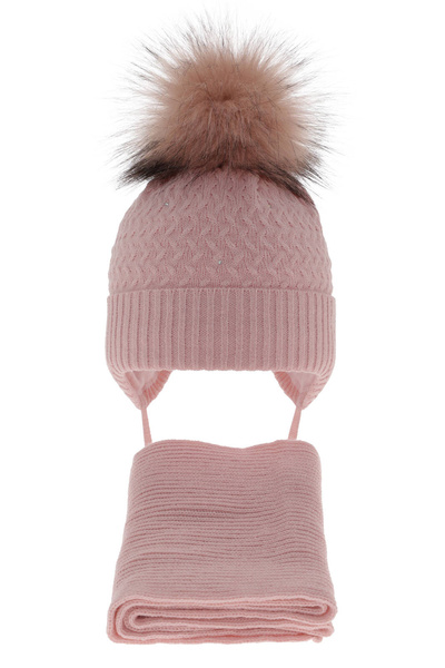 Winterset für Mädchen: Mütze und Schal mit Bommel in Rosa Zelta