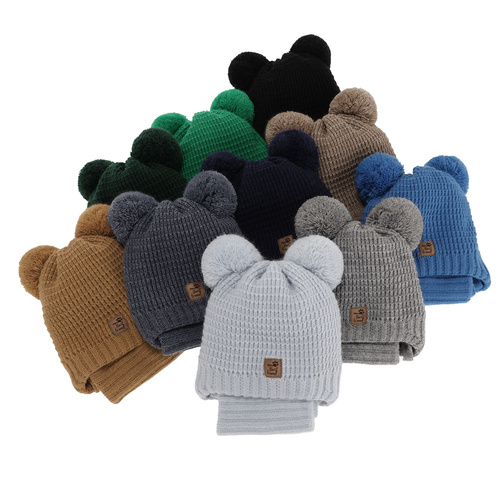 Winterset für Jungen: Mütze und Schlauchschal mit zwei Bommeln Schwarz Krispi