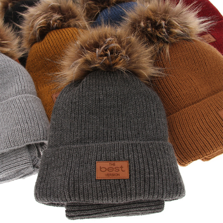 Winterset Jungen: Mütze und Schlauchschal mit Bommel Khaki Opal