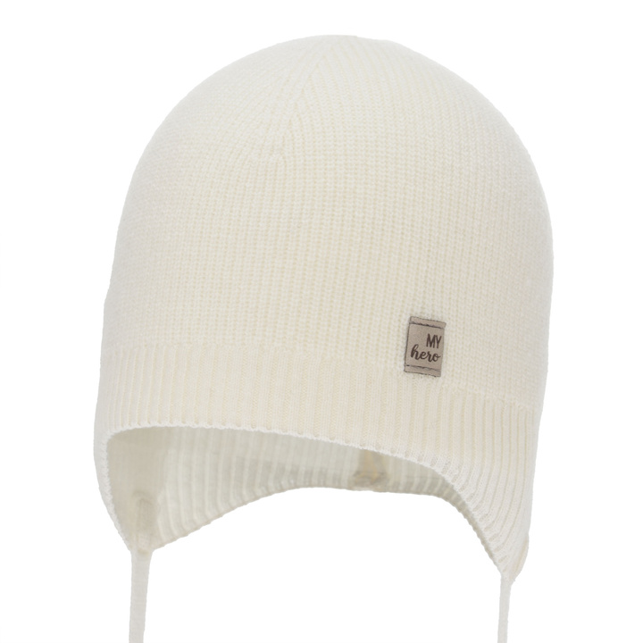 Herbst und Frühlingsmütze für Jungen, cremeweiß, mit Merinowolle, wiązana, Tono