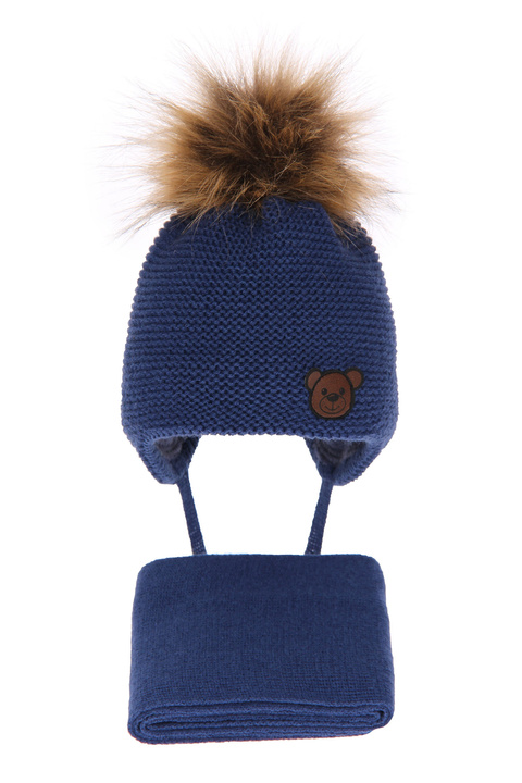 Winterset Jungen: Mütze und Schal mit Bommel Blau Banksi