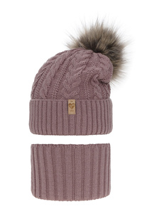 Winterset Mädchen: Mütze und Schlauchschal mit Bommel Rosa Yoshi