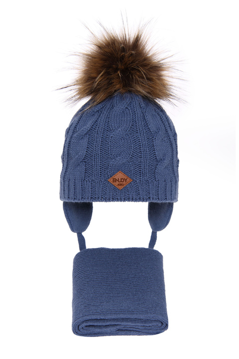 Winterset Jungen: Mütze und Schal mit Bommel Blau Minor
