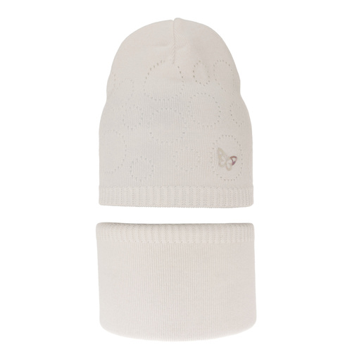 Herbst und Frühlingsset Mädchen: Mütze und Schlauchschal, mit Baumwolle, Cremefarben Amarilla