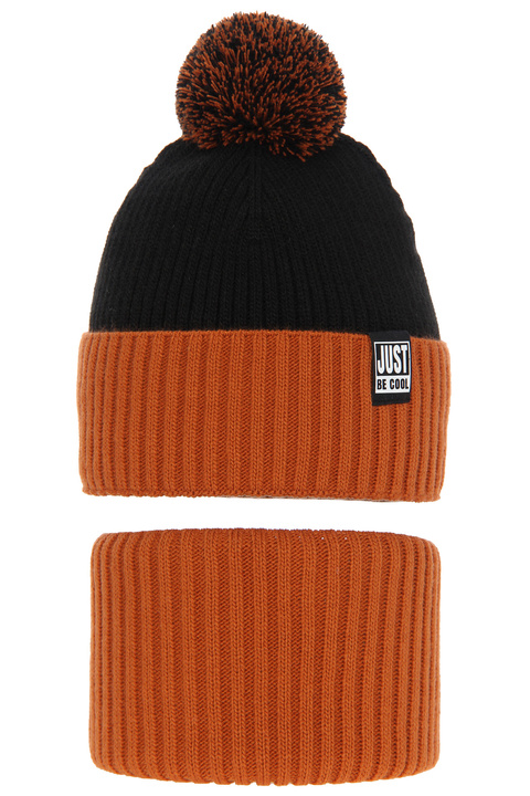 Winterset für Jungen: Mütze und Schlauchschal Orange Arlekin