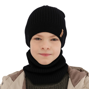 Herbst und Frühlingsset Jungen: Mütze und Schlauchschal 100% extrafeine Merinowolle Grau Chester