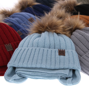 Winterset Jungen: Mütze und Schal mit Bommel Blau Wiko