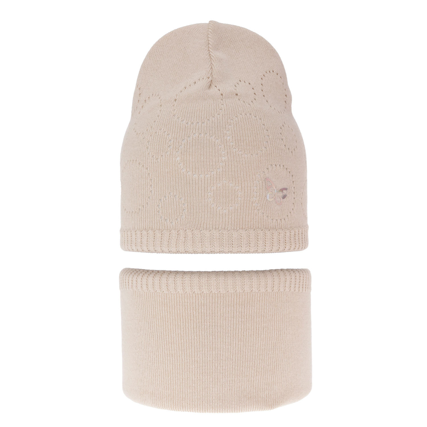 Herbst und Frühlingsset Mädchen: Mütze und Schlauchschal, mit Baumwolle, Beige Amarilla