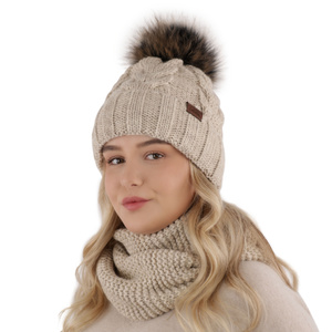 Winterset Mädchen: Mütze und Schlauchschal mit Bommel Beige Torina