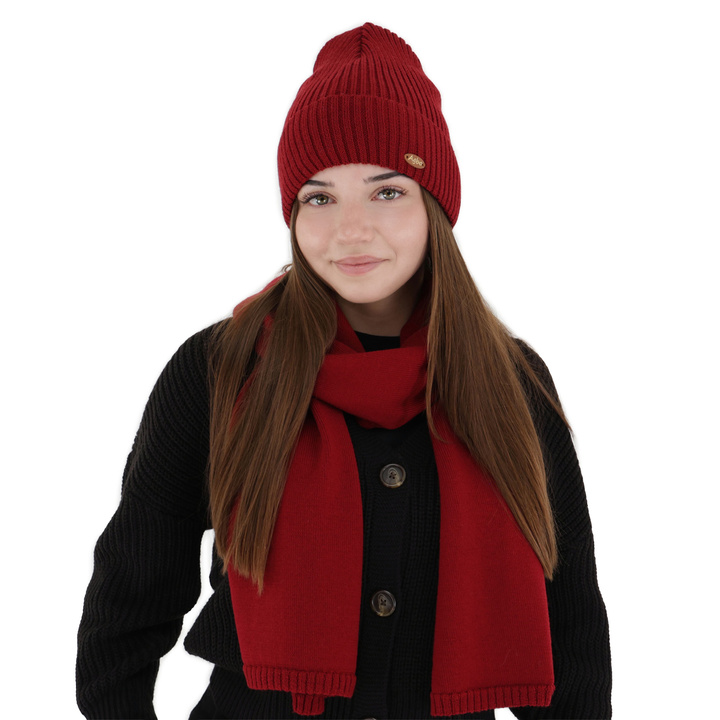 Winterschal Damen, Winter, bordowy, 100% Merinowolle, Elonia