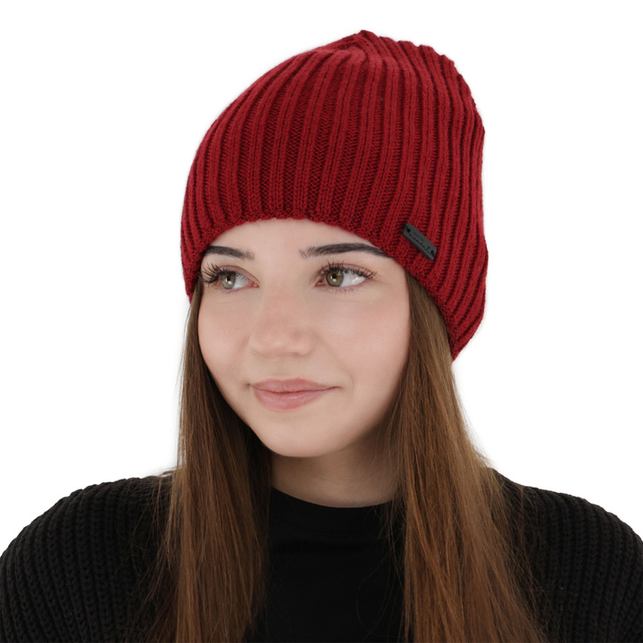 Wintermütze Damen, bordrot, mit Merinowolle, Soletta