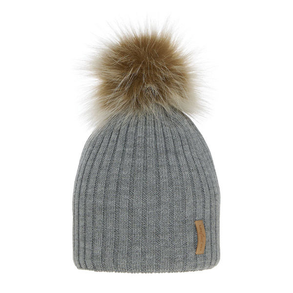 Wintermütze für Mädchen mit Bommel Grau Werbena