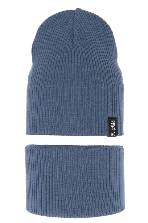 Herbst/ Frühjahrsset für Kinder: Mütze und Schlauchschal, mit Baumwolle, Blau Tunis