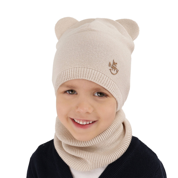 Herbst und Frühlingsset Jungen: Mütze und Schlauchschal Beige Ludvic