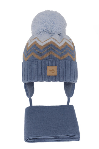 Winterset Jungen: Mütze und Schal mit Bommel Blau Marcus