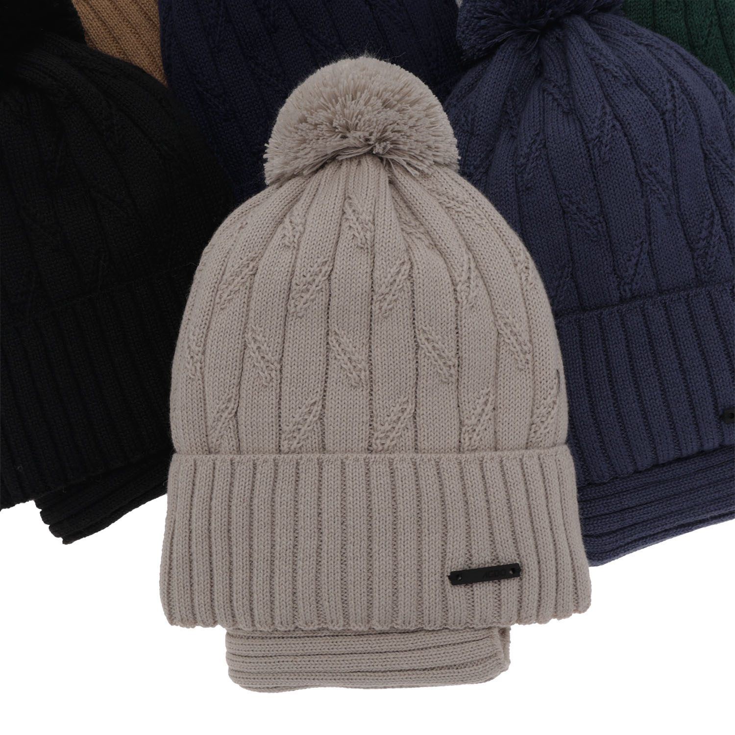 Winterset für Jungen: Mütze und Schlauchschal mit Bommel aus Merinowolle in Navy Blau Talar