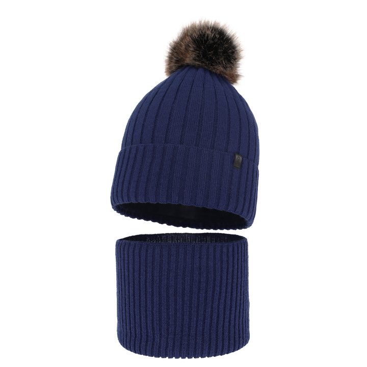 Winterset für Jungen: Mütze und Schlauchsch mit Bommel in Navy Blau Relax