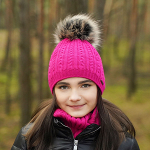 Winterset Mädchen: Mütze und Schlauchschal mit Bommel Rosa Rima