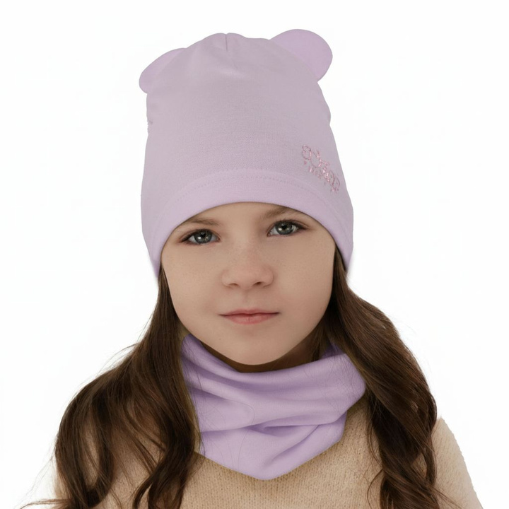 Herbst und Frühlingsset Mädchen baumwolle: Mütze und Schlauchschal Violett Cyntia