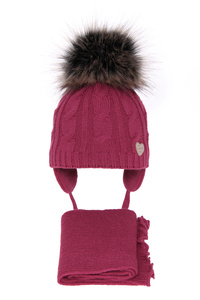 Winterset Mädchen: Mütze und Schal mit Bommel Rosa Morena