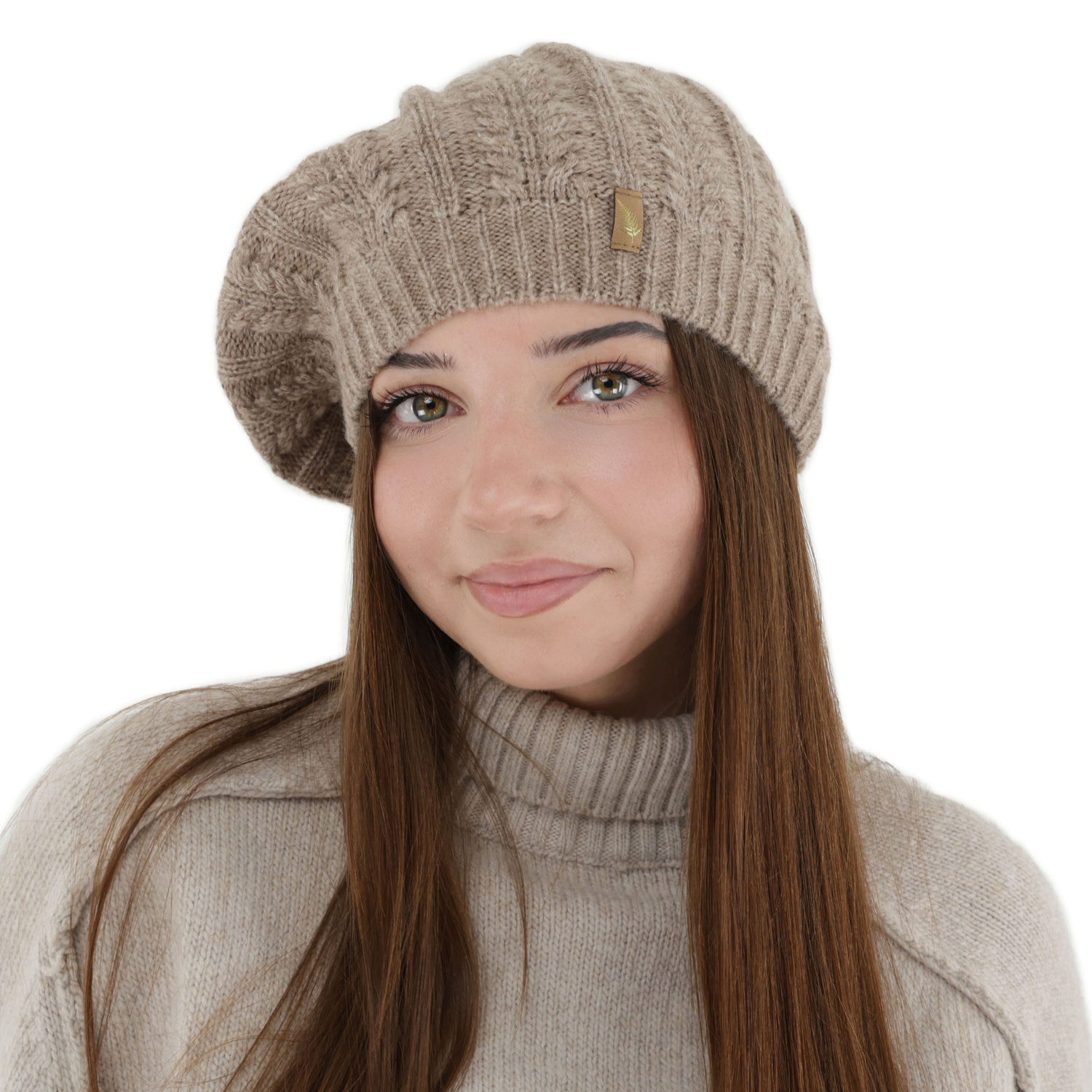 Winterberet Damen, dunkelbeige, mit Merinowolle, Senja
