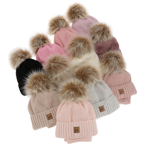 Winterset Mädchen: Mütze und Schlauchschal mit Bommel Beige Juliette