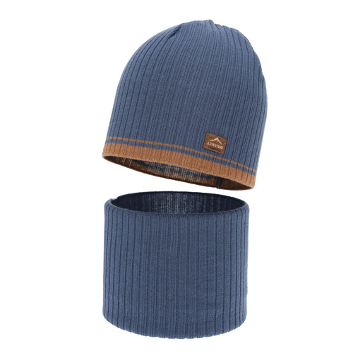 Herbst und Frühlingsset Jungen: Mütze und Schlauchschal, blau, mit Baumwolle, Eirik