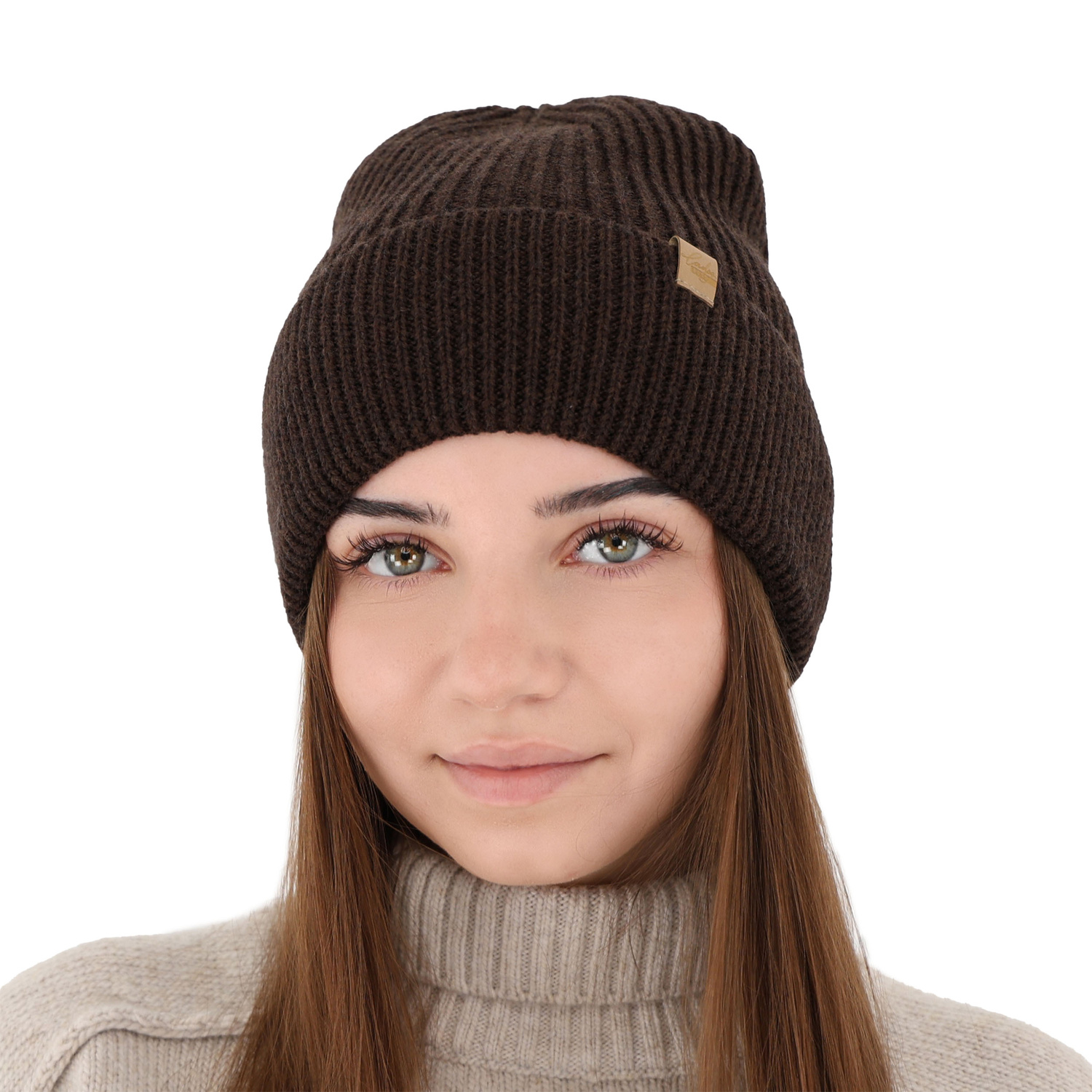 Wintermütze Damen 100% extrafeine Merinowolle Braun Isla