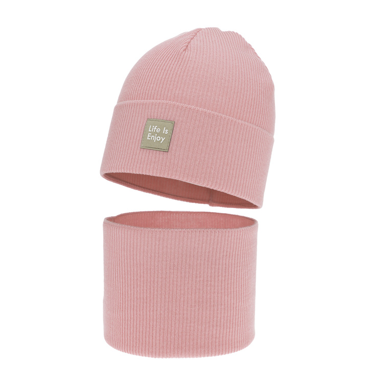 Herbst und Frühlingsset Mädchen: Mütze und Schlauchschal, mit Baumwolle, rosa, Zola