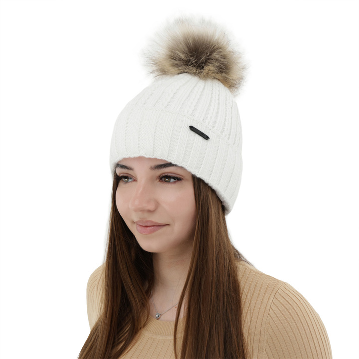 Wintermütze Damen mit Bommel Weiß Karizma