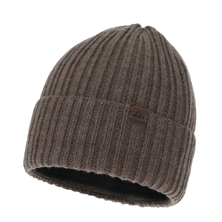 Wintermütze Herren, ciemnobeżowa, mit Merinowolle, Huno