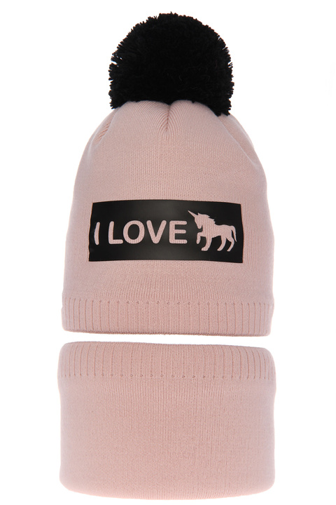 Winterset Mädchen: Mütze und Schlauchschal mit Bommel Rosa Markiza