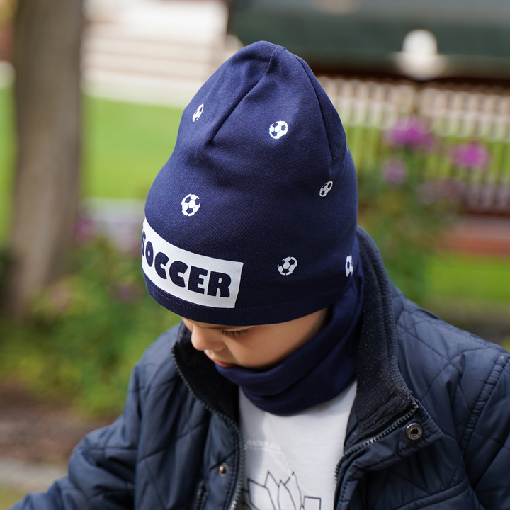 Herbst und Frühlingsset Jungen: Mütze und Schlauchschal Orange Soccer