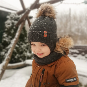 Winterset Jungen: Mütze und Schlauchschal mit Bommel khaki Dominik