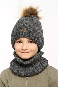 Winterset Jungen: Mütze und Schlauchschal mit Bommel Navy Blau Garet