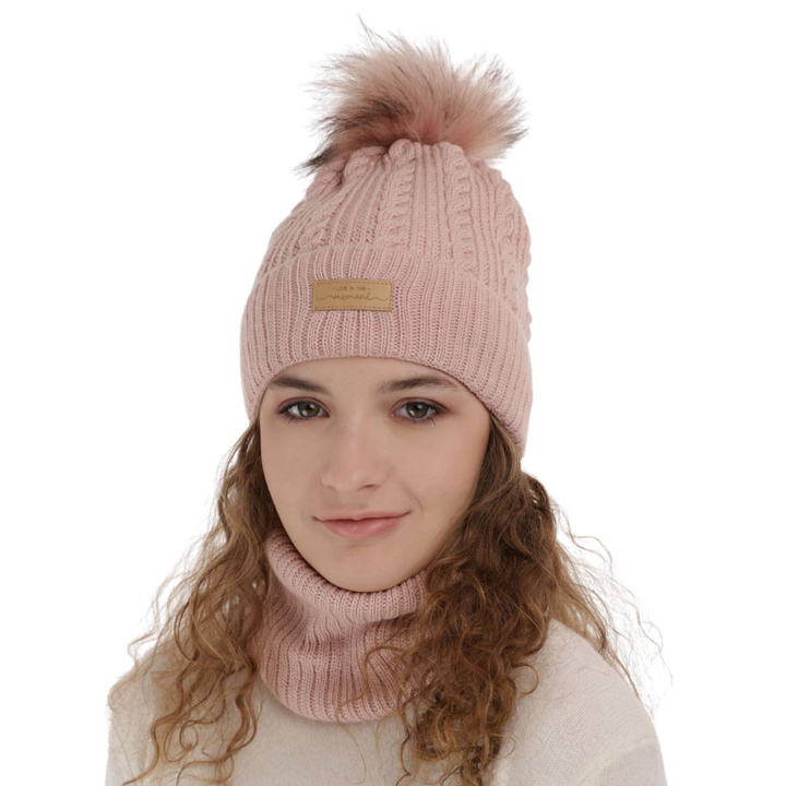 Winterset Mädchen: Mütze und Schlauchschal mit Bommel in Rosa Alika