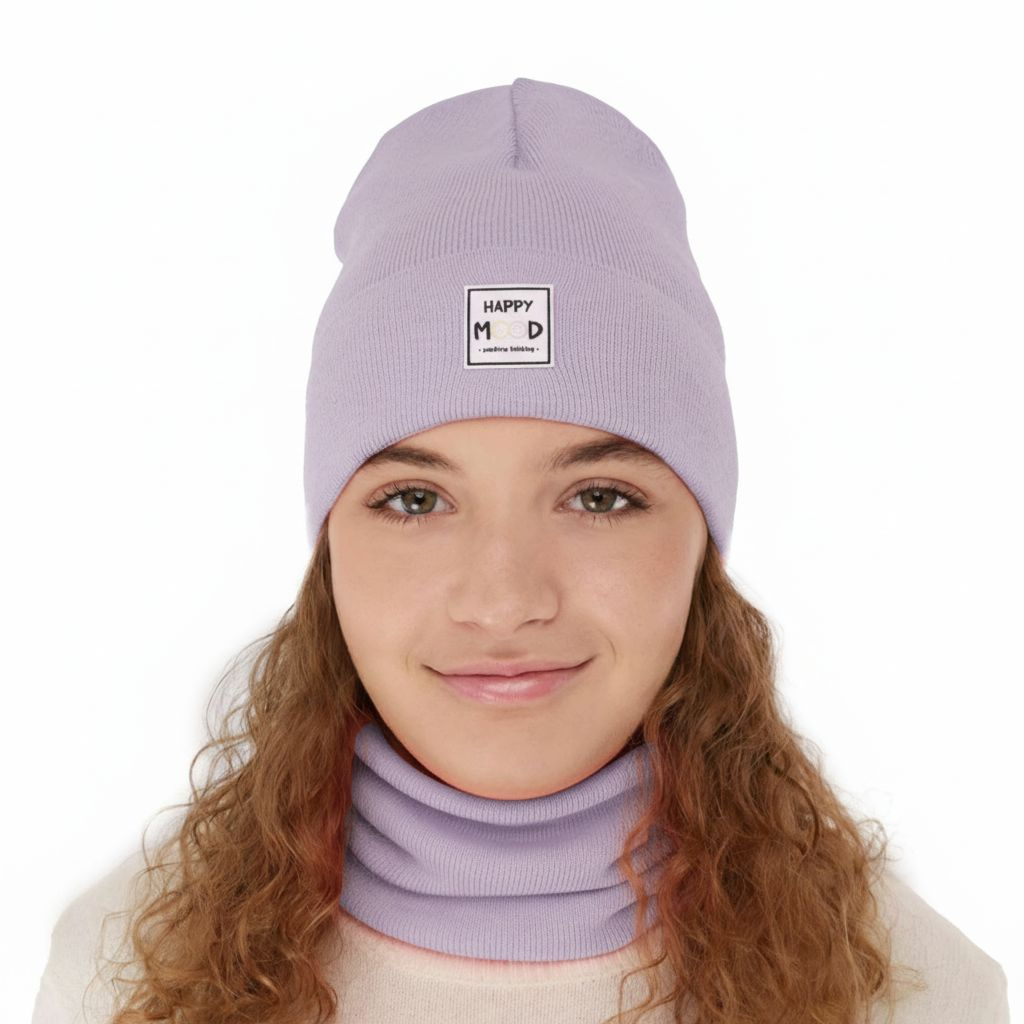 Herbst und Frühlingsset Mädchen: Mütze und Schlauchschal, mit Baumwolle, Violett Mersila