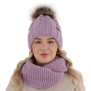 Winterset Mädchen: Mütze und Schlauchschal mit Bommel Violett Torina
