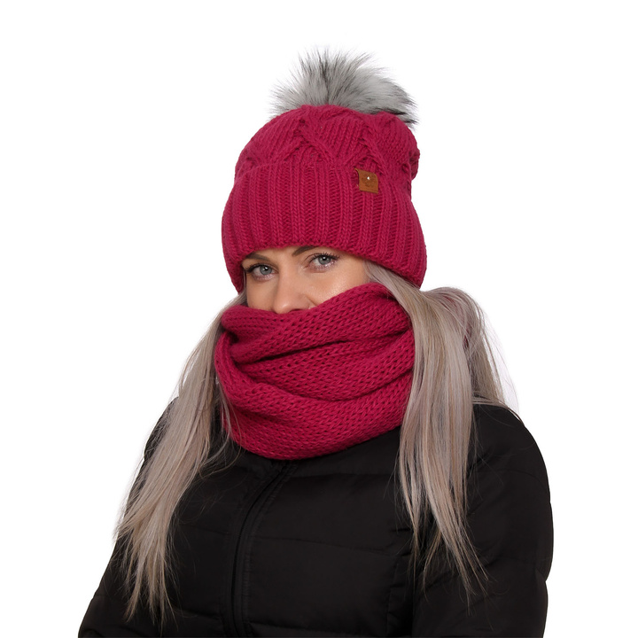 Winterset Damen: Mütze und Schlauchschal mit Bommel Beige Kreacja